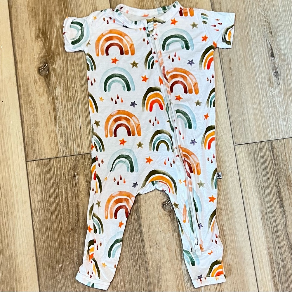 Little Bum Bums Bamboo Romper 0-3M | Rainbow Zippy | Soft Baby Pajamas | Neutral